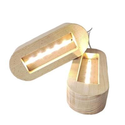 China New Arrival Factory Directly Wholesale Wood Led Display Night Light Stand 3d Stand Led Lamp Oval Wood Base For Diy Acrylic for sale