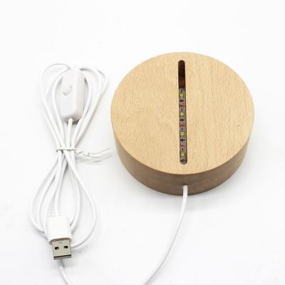 China New arrival hot sale customization wood led night light 3d led lamp base 3d wood round night light for sale