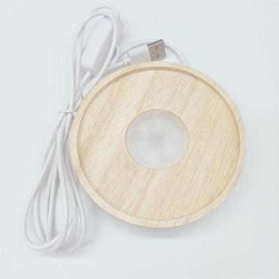 China New Arrival Warm White Wooden Round Shape Led Lamp 100mm 92mm Bas For Led Light Holder Spline Frosted Crystal Displaying Base for sale