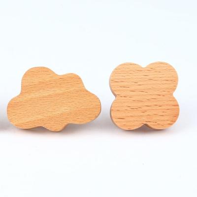 China Eco-friendly Modern Kids Cabinet Handle Solid Beech Wood Handles Cute Cartoon Drawer Wardrobe Door Handle Knob for sale