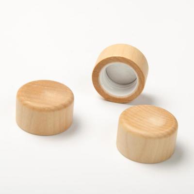 China Non Spill Wooden Caps Perfume Diffuser Roll Around Cap Cylinder Container Wooden Vessel Roll On Screw Shampoo Cap for sale