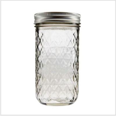 China Viable 16-Ounces Quilted Crystal Regular Mouth Jelly Mason Jars with Lids for sale