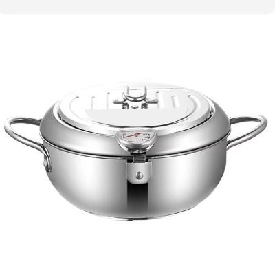 China Sustainable 304 Stainless Steel Deep Fryer Pot with Temperature Control and Lid Japanese Style Tempura Fryer Pan for sale