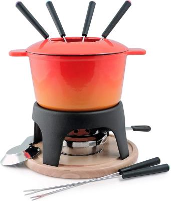 China Sustainable enameled cast iron fondue set in various color for sale