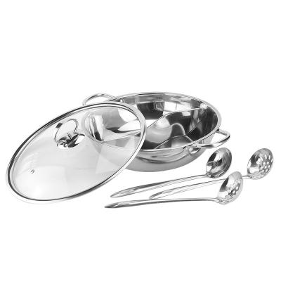 China Divider Stainless Steel S-Type Hot Pot with a Glass Lid and 1 Spoon, 2 Strainers for Electric, Induction and Gas Stoves for sale