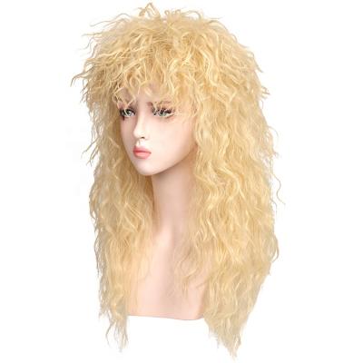 China Water Wave Amazon Hit 100% Synthetic Fiber Rocker 80s Mule Curly Cosplay Wigs Long Halloween Heat Resistant Wig For Women Men for sale