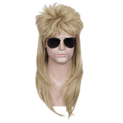 China Wholesale Straight Men's 80S Party Synthetic Fiber Cosplay Heat Resistant Straight Black Wigs Long Style Costume Wig Rocker Mule Long for sale