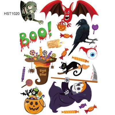 China Happy Bat Sticker Custom Halloween Witch Ghost Bat Pumpkin Removable Window Sticker Static Cling Suitable For Store HST1021 for sale