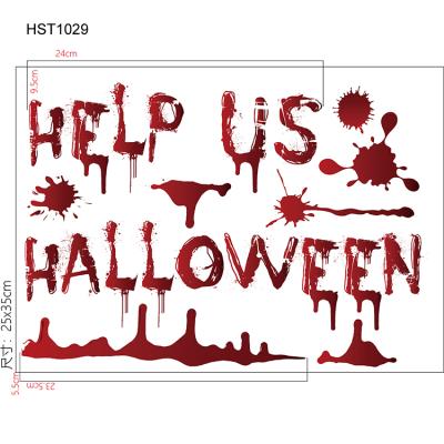 China Cute Wall Decorations Customized Doors And Windows Halloween Blood Footprints Bat Spider Festival Window Glass Stickers HS1028 for sale