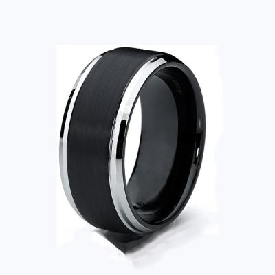 China CLASSIC Hot Selling Black Beveled Black Tungsten Ring With Matte Finish Ring In Mens Jewelry for sale