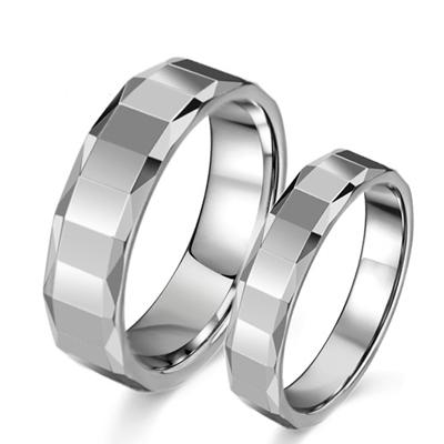 China Fashionable Male Female Wedding Rings Couple Ring Faceted Tungsten Steel Rings for sale