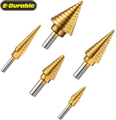 China Hot Selling E-durable Durable HSS Titanium Step Drill Bit Set Center Auto Punch High Speed ​​Steel Step Drill Bit Set With Aluminum Case for sale