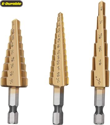 China 5 Pcs Hss 3pcs Titanium E-durable High Speed ​​Step Drill Bits For Metal Aluminum And Wood Drilling Hole Step Drills for sale