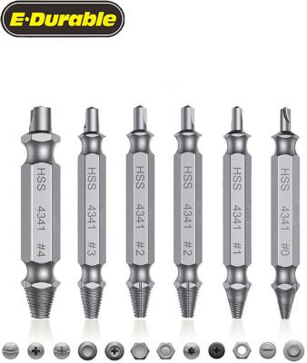 China E-durable 6 Pcs Damage Screw Remover Screw Remover Set Damaged or Broken Tool Stripped Screw Extractor Remover Bolt Remover Tool for sale