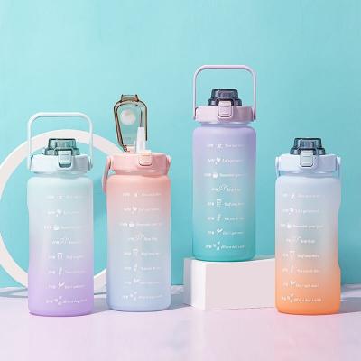 China Sustainable Drop Shipping Hydrated BPA Free Colorful Motivational Fitness Water Bottles 2000ml Tall With Time Marker for sale