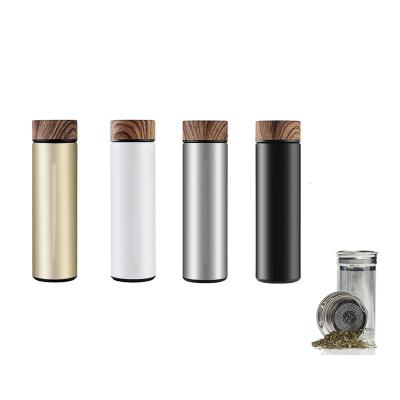 China Business ChuFeng Water Bottle Stainless Steel Vacuum Flask Thermal Mug with Tea Infuser Wood Grain Lid Mug Thermos for sale