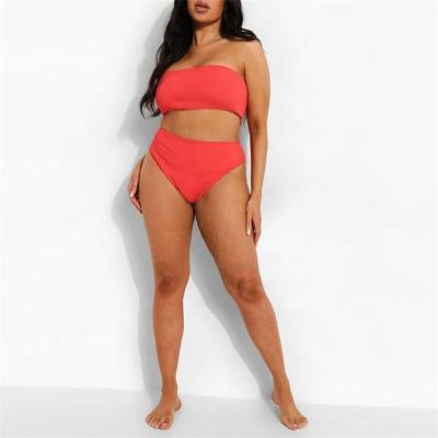 China Breathable High Waisted Women's Pleat Red Strapless Top Swimwear Bikini Bottom Suit for sale