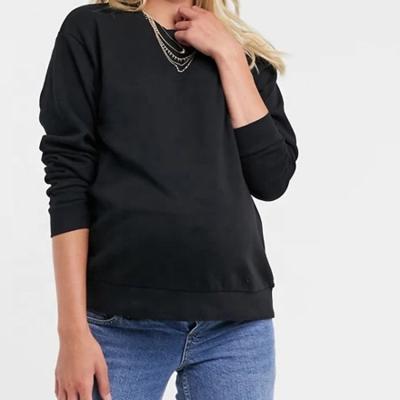 China Wholesale Simple Design Anti-wrinkle Round Neck Ribbed Trims Relaxed Fit Women Pregnant Hoodies Organic Cotton Maternity Sweatshirt for sale