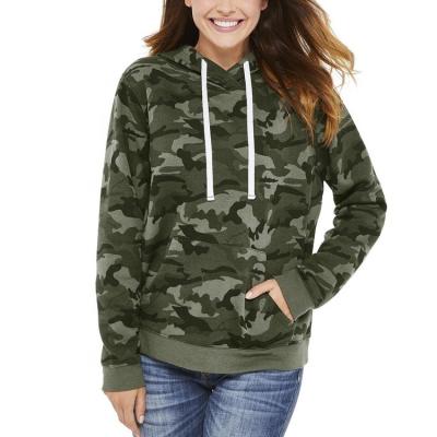 China Anti-wrinkle QIAN HUI OEM Customized Womens Hoodies Custom Fashion Hoodies Camouflage Hoodie Women Cotton Long Sleeve Coat for sale