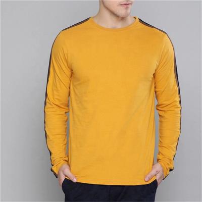 China Anti-Wrinkle Summer Leisure Round Neck Two Tone Striped Long Sleeves Fitted Cotton Men T-Shirt for sale