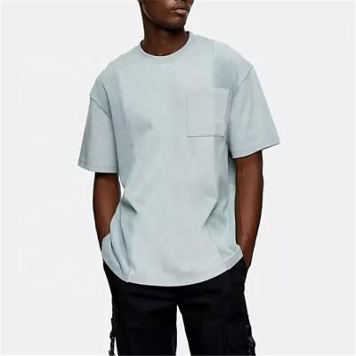 China Breathable Summer Simplicity Style White Chest Pocket Round Neck Men Anti-wrinkle Loose Short T-shirt for sale