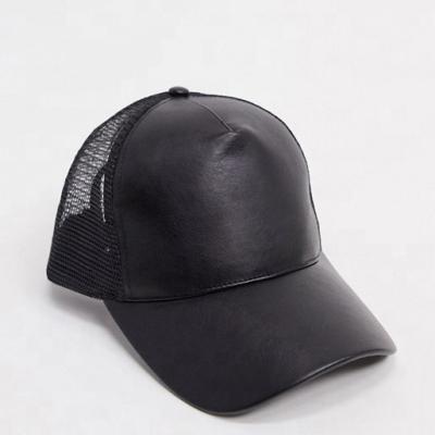 China Black Faux COMMON Faux Leather Baseball Cap 5 Panel Cap QIAN HUI Customized A Frame Baseball Cap 5 Leather Mesh Cap Hat for sale