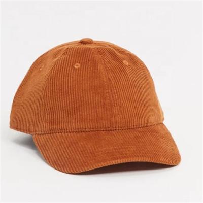 China QIANHUI JOINT Hot Selling Curved Crest Brown Corduroy Dad Hat La La Caps Baseball for sale