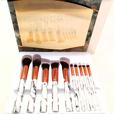 China Angular Blush 10 Pcs Marble To Make Up Brush Private Label Cosmetic Tools Makeup Brush Set for sale