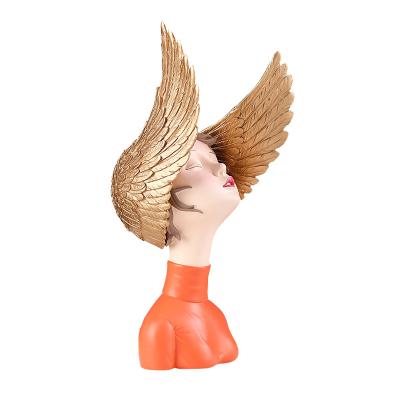 China Angel Head Wings Europe Illustration Statue Human Sculpture Girl Creative Statue Woman Sculpture For Home Room Decoration for sale