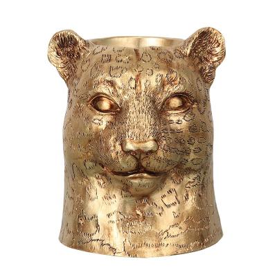 China Europe decoration open large resin storage box cute animal leopard ornaments like pen holder for sale