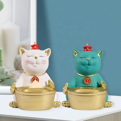 China Europe living room bedroom resin open lucky cat tissue box statue resin decorations figurines gifts tissue box for home decor for sale