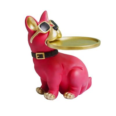 China Artificial Europe Figurines Gifts Opens Storage Resin Crafts Glass Dog Statue Sculpture Decorations Dog Home Tray For Home Decor for sale