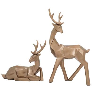 China European Resin Crafts Copper Animal Sculpture Section Deer Statue Home Decoration Lovers Deer Geometric Casting Statue for sale