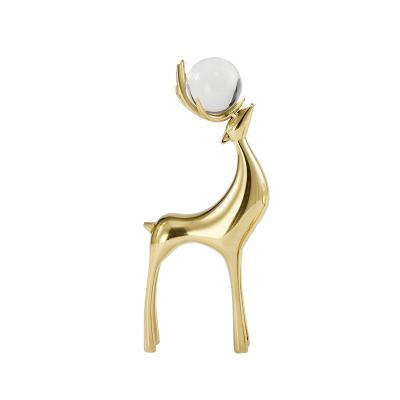 China Modern Brass Europe Metal Crafts Gift Glass Ball Christmas Deer For Statue for sale