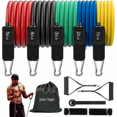 China Fitness Exercises 11pcs 150lbs Heavy Duty Band Latex Resistance Band And Tube Easy Hot Selling Set for sale