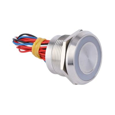 China Waterproof IP68 Chamfer Head 12v Momentary Ring Illuminated Led Stainless Steel Metal 22mm Piezo Switch PS22B-T10F-E for sale