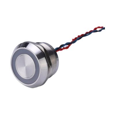 China 25mm Ip68 Chamfer Head 12v Waterproof Momentary Ring Illuminated Led Stainless Steel Momentary Piezo Switch With Wire Lead PS25B-T10F-E for sale