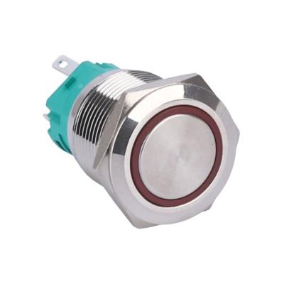 China 19mm ip67 waterproof metal 5pins nickel plated brass switch button on lock ring 12v led latched electric metal ring push button switch for sale