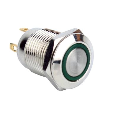 China Stainless Steel Nickel Plated Brass /Aluminum Oxide Led Push Button Switch Ring Flat High Round ON OFF 2A Customize Led 12mm Waterproof Momentary Push Button Switches for sale