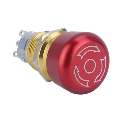 China Stainless Steel /Aluminum Oxide Shell 3Pins Stainless Steel IK02 5A 1NO1NC Mushroom IP65 19mm Emergency Stop Waterproof Green Red Gold Switch for sale