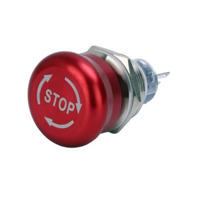 China Aluminum Oxide/Anti Nickel Vandal Metal 19mm Brass Electronic Red Emergency Stop Switch On Lock Latched Waterproof Push Button Switch for sale