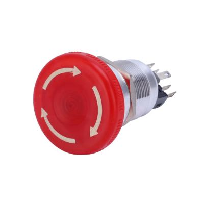 China Stainless Steel /Aluminum Oxide Ring Led 22mm Mushroom Light 5pins 1NO1NC IK08 3A 12V IP66 Plastic Red Waterproof Emergency Stop Button for sale