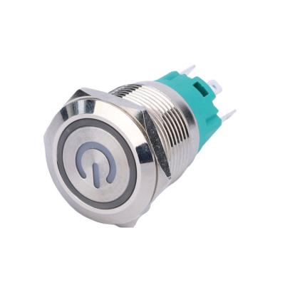 China Nickel Plated Brass Stainless Steel /Aluminum Oxide 19mm Waterproof Anti Vandal Illuminate 12V Led Metal Stainless Steel Momentary Push Button Switches for sale