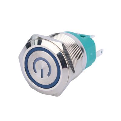 China Stainless Steel /Aluminum Oxide 22mm Nickel Plated Brass 5pins Switches With 12v Ring And Power Symbol Illuminated Led Momentary/Latching Push Button Waterproof Push Button Switch for sale