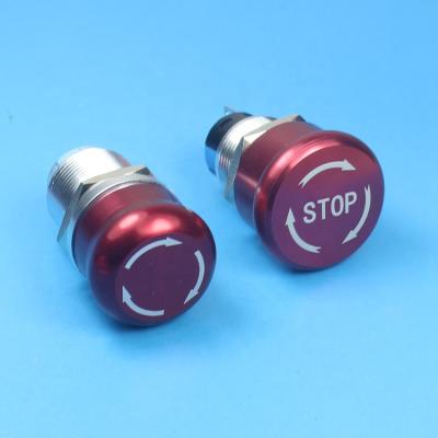 China Stainless Steel /Aluminum Oxide Printing 1NO1NC STOP Mushroom Head Function Alum Oxidized Housing 3PIN 19mm Emergency Stop Red Green Switch for sale