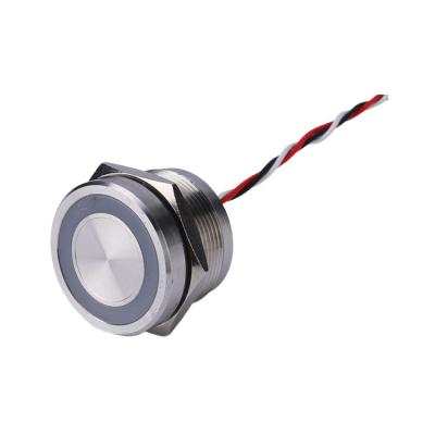 China 25mm 12v Momentary Flat Ring Illuminated Led Ip68 Waterproof Stainless Steel Momentary Piezo Switch With Wire Lead PS25B-P10F-E for sale