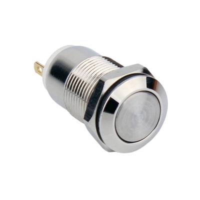 China Self-locking Brass/Stainless Steel Nicklel ON Lock Terminal Normally Open Metal Solder IP67 12mm Round Flat Round Push Button Switch Normally Open for Automotive for sale