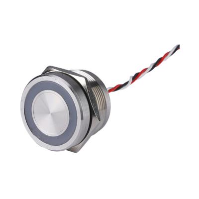 China 16mm 22mm Waterproof Piezo Switch Wire Lead Flat Head 12v Stainless Steel Ring Illuminated Metal Led Momentary Piezo Switches PS16B-P10Z/S for sale