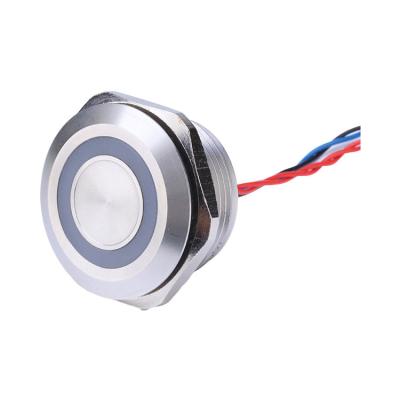 China 30mm Momentary Waterproof IP68 Chamfer Head 12v Ring Illuminated Momentary Piezo Switch With Wire Lead 300mm Long PS30B-T10F-E for sale