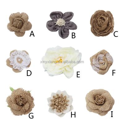 China Factory custom Jute Decorative Center Flower, Decor Natural Hessian Handmade Flowers Jute Burlap Retro Wedding for sale